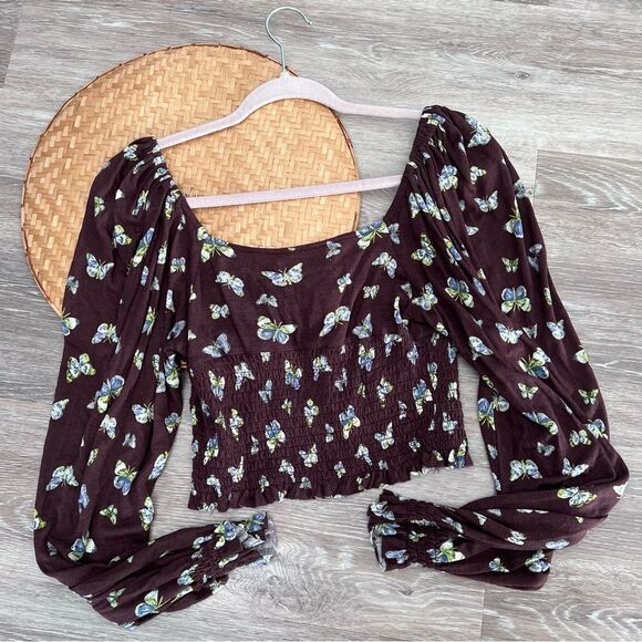 Urban outfitters butterfly print smocked balloon sleeve blouse - Picture 7 of 7